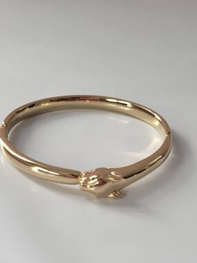 18 Gold Plated Panther  Gold Snake Head Hinged Bangle Bracelet